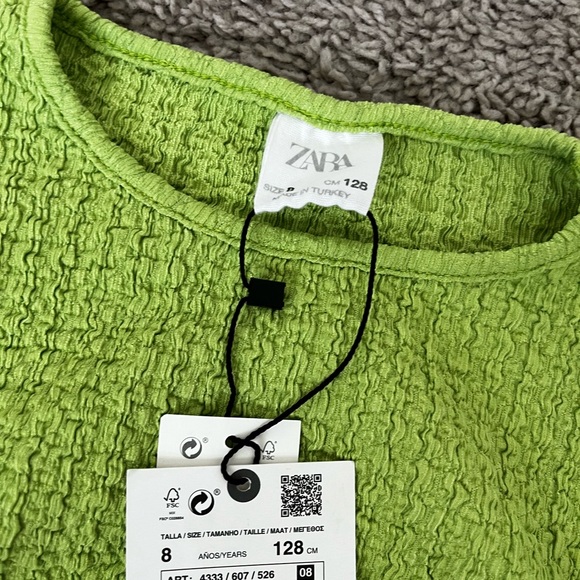 Zara Green Ruched Ribbed Short Sleeve T- shirt Girls T8 - Picture 3 of 4